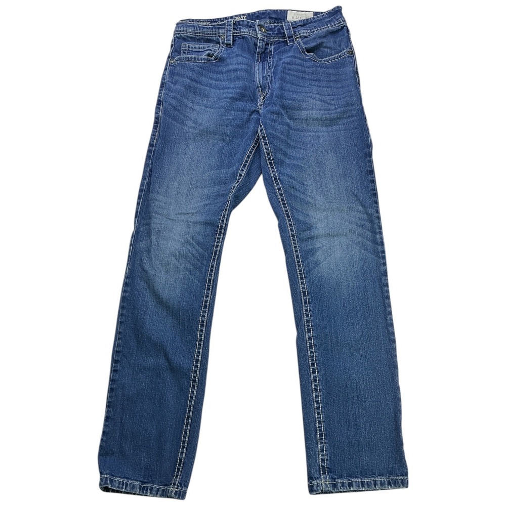 TK Axel Blue Jeans Mens 32x32 Athletic Fit Contrast Stitch Medium Wash Denim
